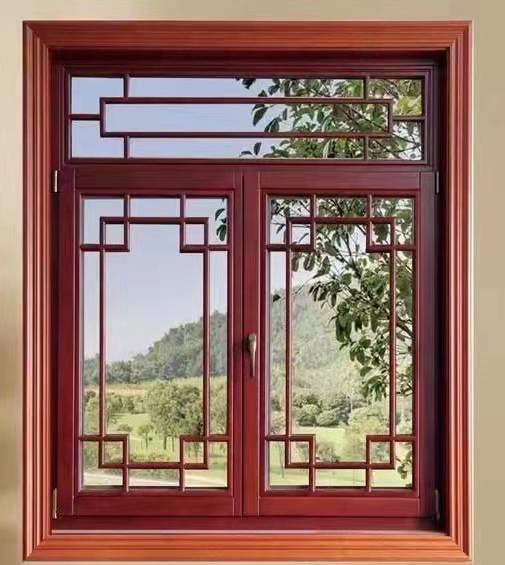 中式木纹断桥铝窗